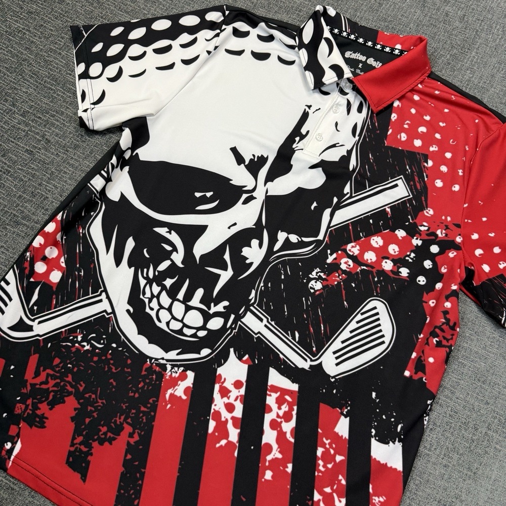Tattoo Golf Blade Collection Polo Shirt Mens Large Skull Graphic Performance